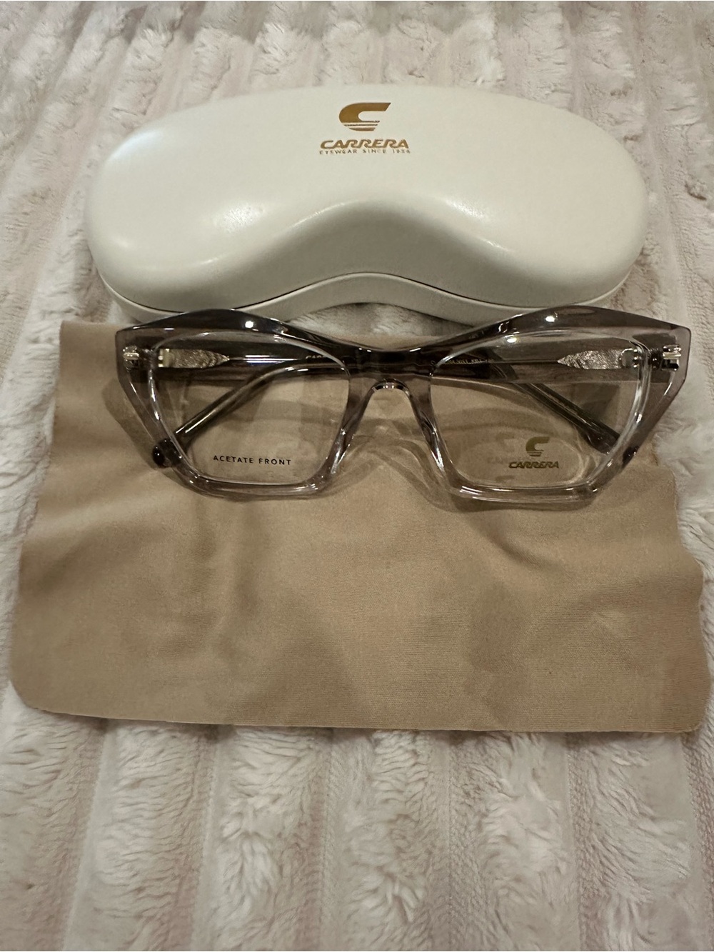 Carrera Women's Clear Gray Transparent Acetate Cat Eye Glasses